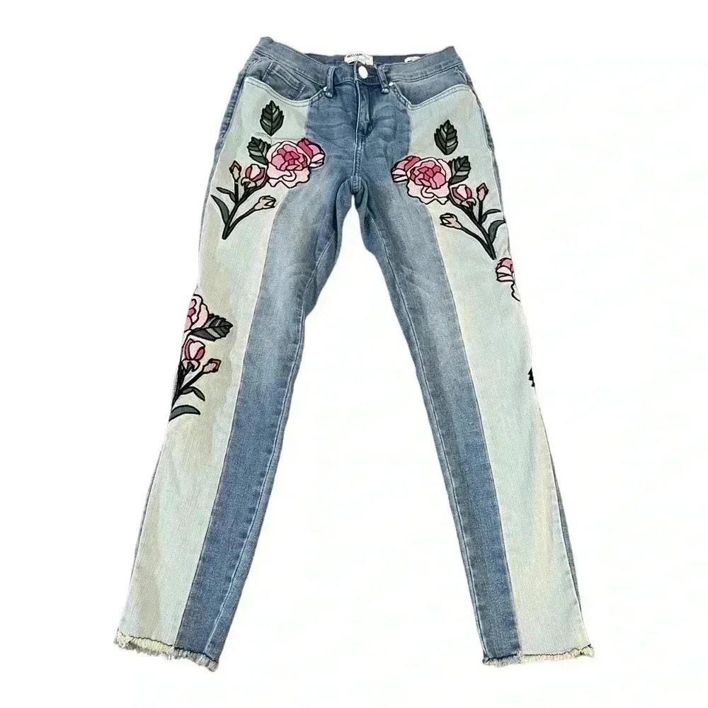 William Rast Floral Embroidered Two Tone Ankle Skinny Jeans Women’s size 27